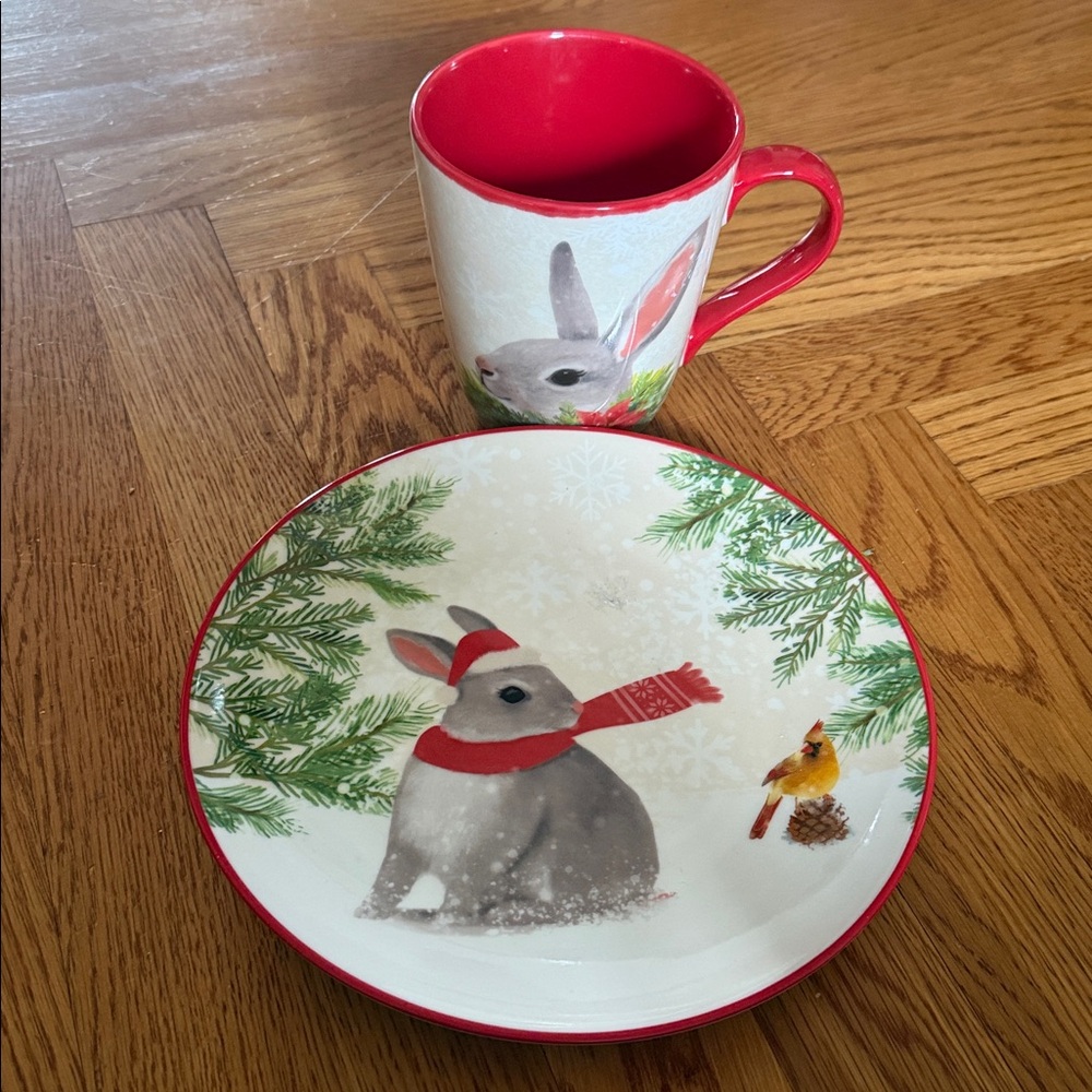 Diane Neukirch , bunny plate and mug NWT